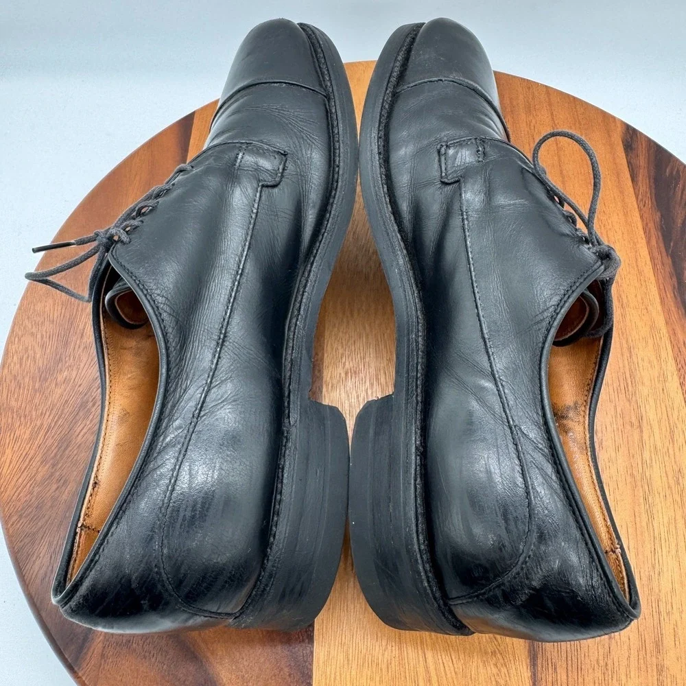 Allen Edmonds Bergland Black Leather Mens 11 B Oxfords Shoes Cap Toe Dainite